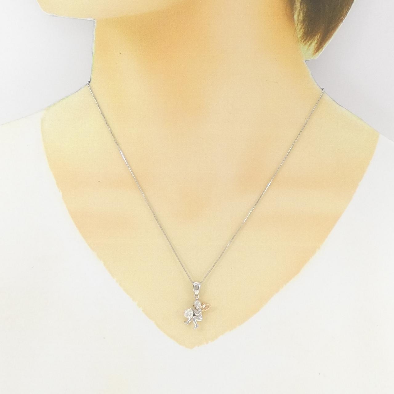 PT900/K18PG/PT850 エンジェル×ハート ダイヤモンド ネックレス 0.370CT