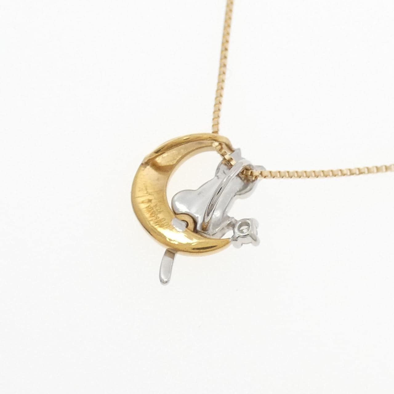 K24YG/PT999/K18YG Cat and Moon Diamond Necklace 0.01CT