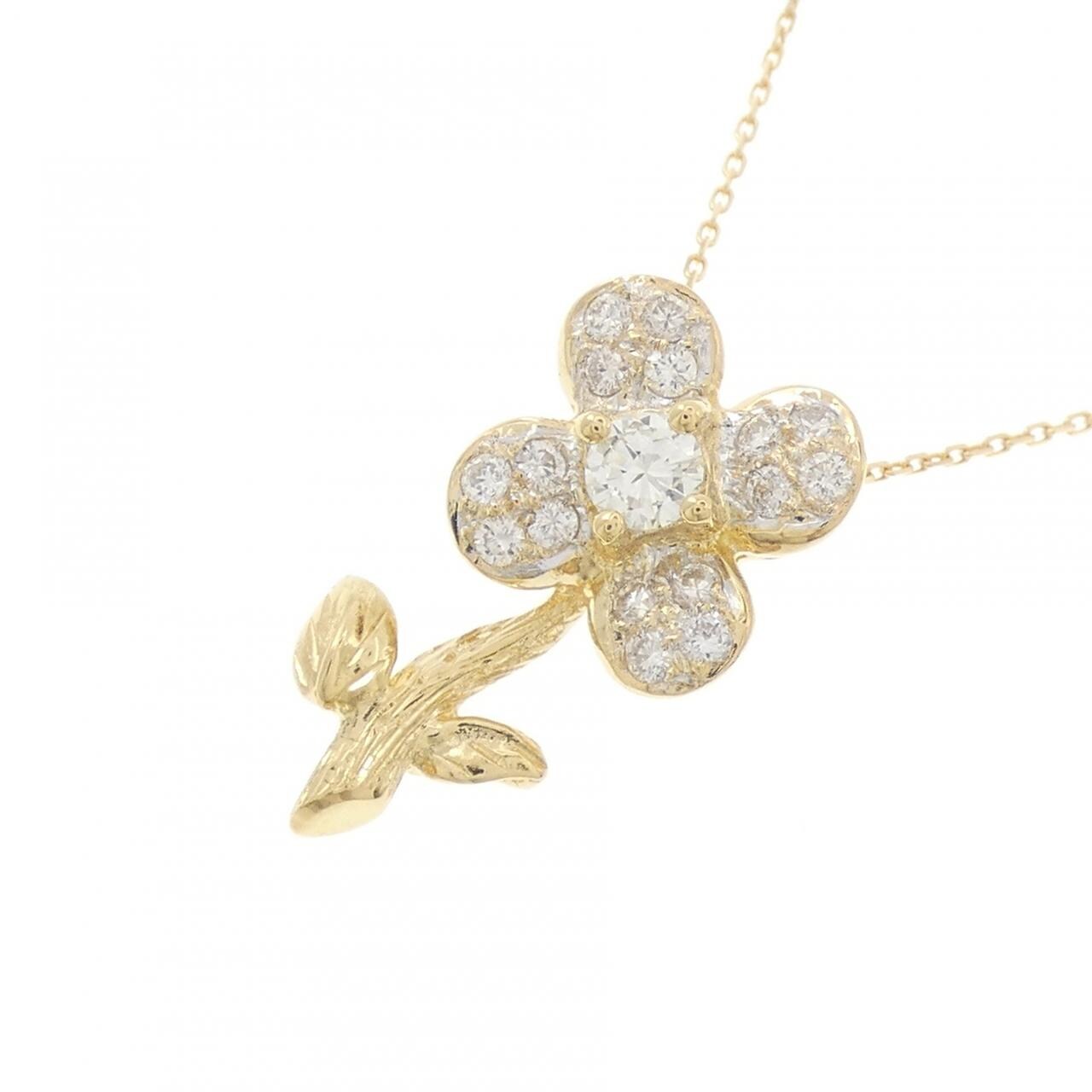 K18YG フラワー ダイヤモンド ネックレス 0.18CT