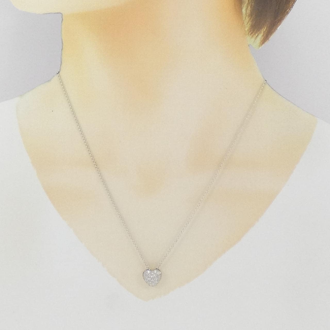 K18WG ハート パヴェ ダイヤモンド ネックレス 0.50CT