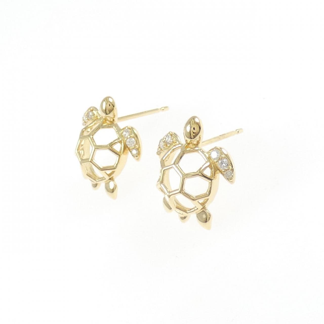 K18YG タートル ダイヤモンド ピアス 0.10CT