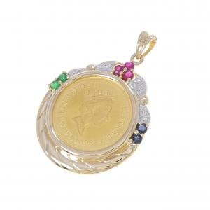 585/585WG(枠) カラーストーン コイン ペンダント