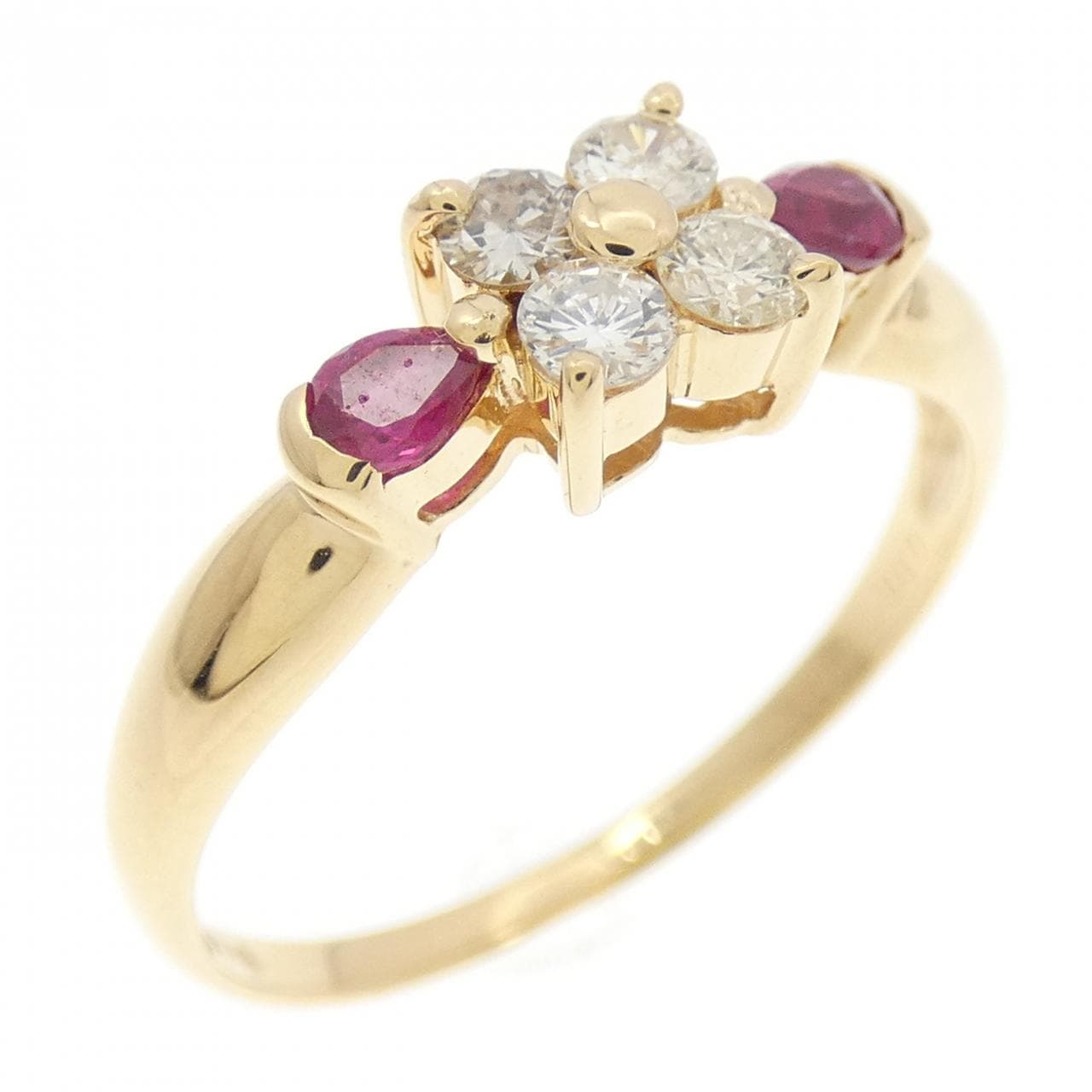 K18YG フラワー ルビー リング 0.18CT