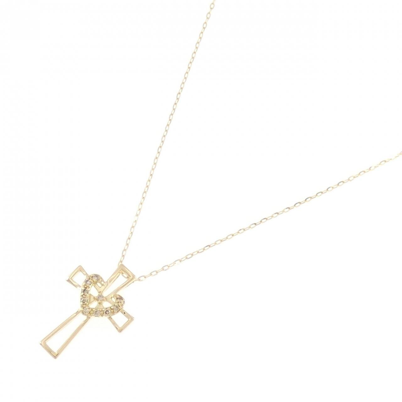 K18YG クロス×ハート ダイヤモンド ネックレス 0.05CT