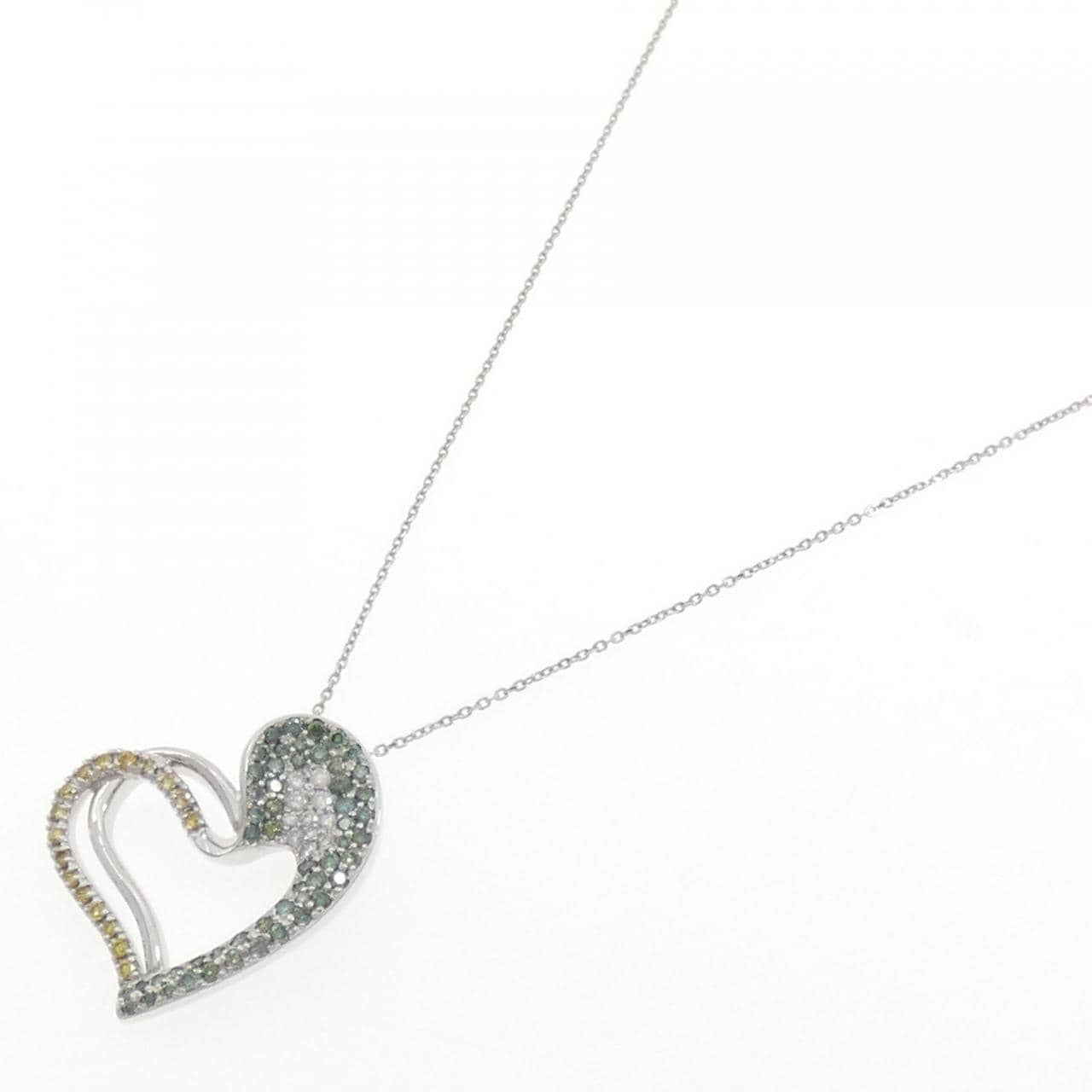 750WG/K18WG ハート ダイヤモンド ネックレス 0.18CT