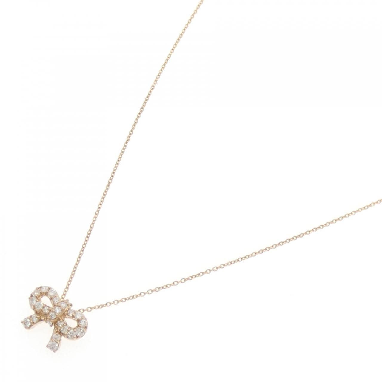 K18PG リボン ダイヤモンド ネックレス 0.30CT