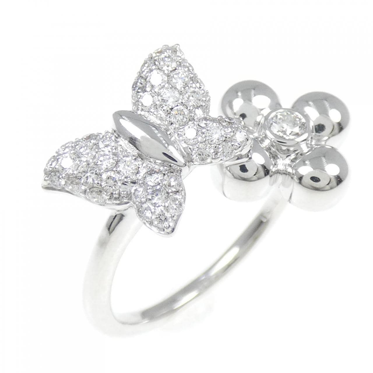 K18WG バタフライ×フラワー ダイヤモンド リング 0.50CT