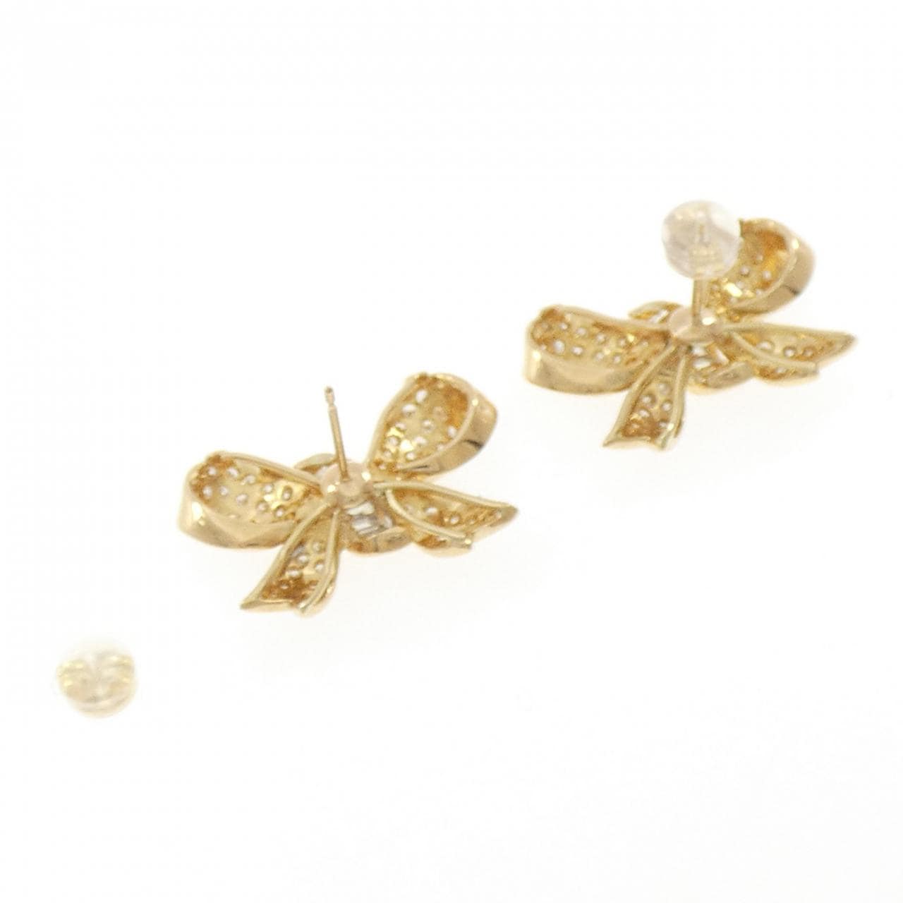 K18YG/K18WG リボン ダイヤモンド ピアス 1.68CT