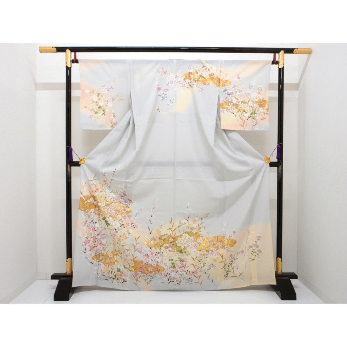 【未使用品】単衣　駒絽訪問着　友禅金彩加工　刺繍入りボカシ染