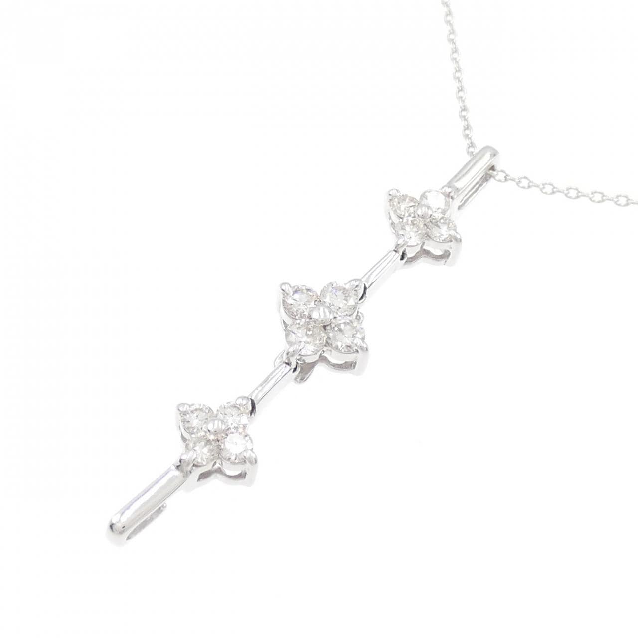K18WG 2WAY フラワー ダイヤモンド ネックレス 0.50CT