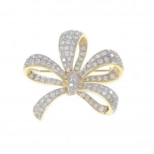 K18YG/K18WG リボン ダイヤモンド ブローチ 1.90CT