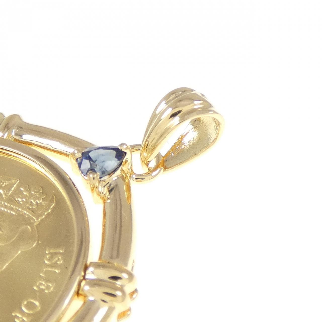K18YG(枠) サファイヤ コイン ペンダント 0.18CT