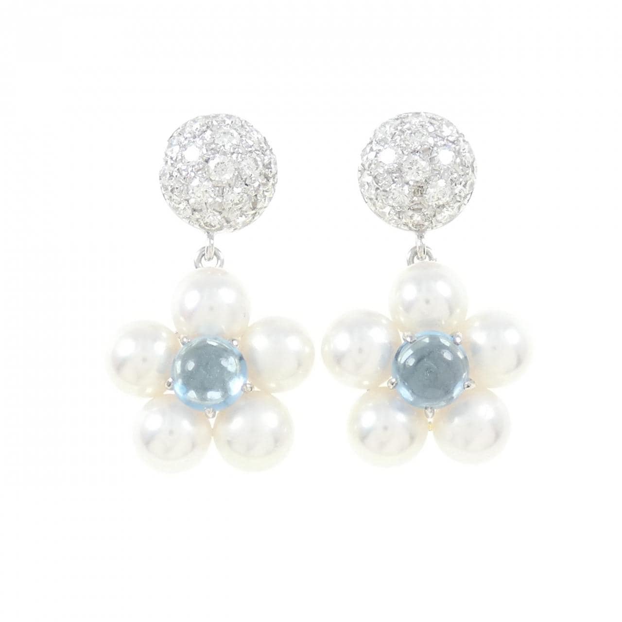 K14WG flower colored stone earrings