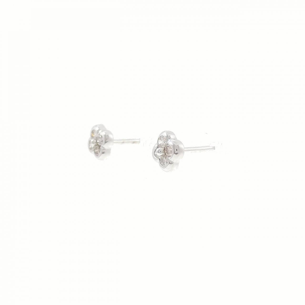 K18WG フラワー ダイヤモンド ピアス 0.12CT