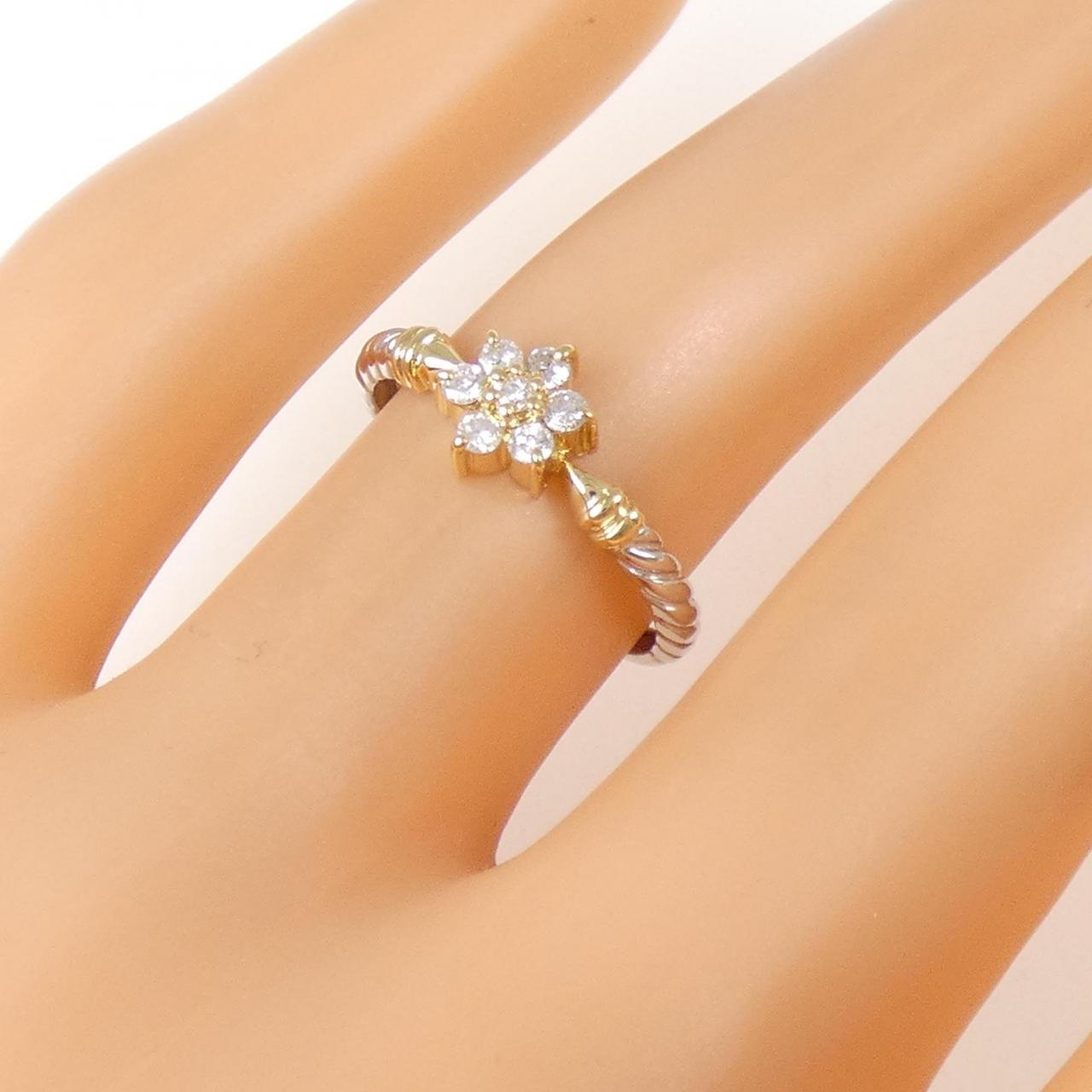 PT900/K18YG フラワー ダイヤモンド リング 0.14CT