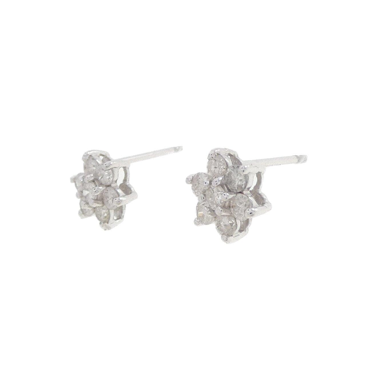 K18WG フラワー ダイヤモンド ピアス 0.50CT