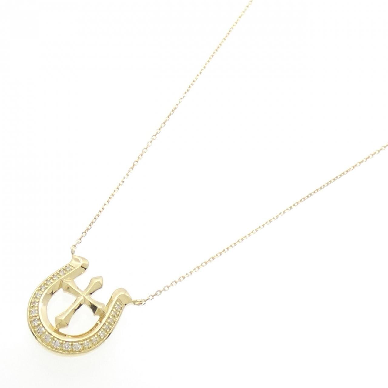【新品】K18YG ホースシュー×クロス ダイヤモンド ネックレス 0.10CT