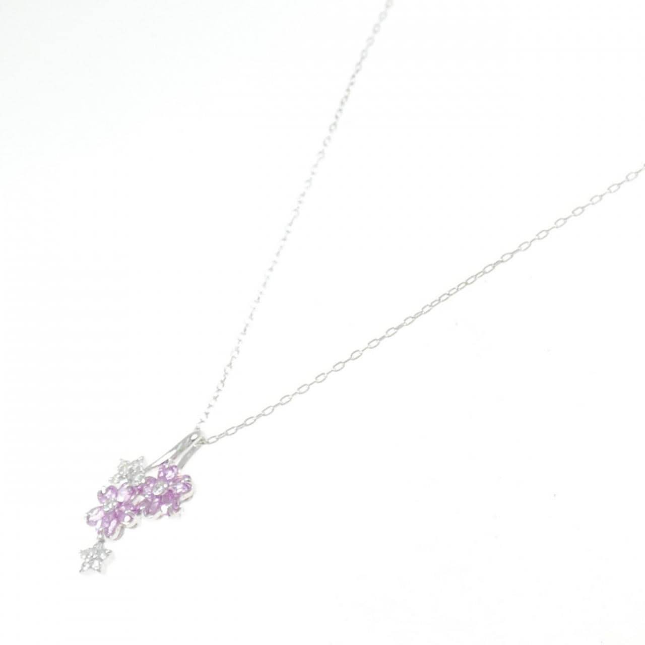 K18WG フラワー サファイヤ ネックレス 1.10CT
