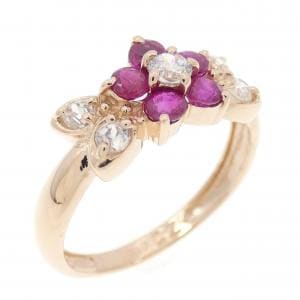 K10PG フラワー ルビー リング