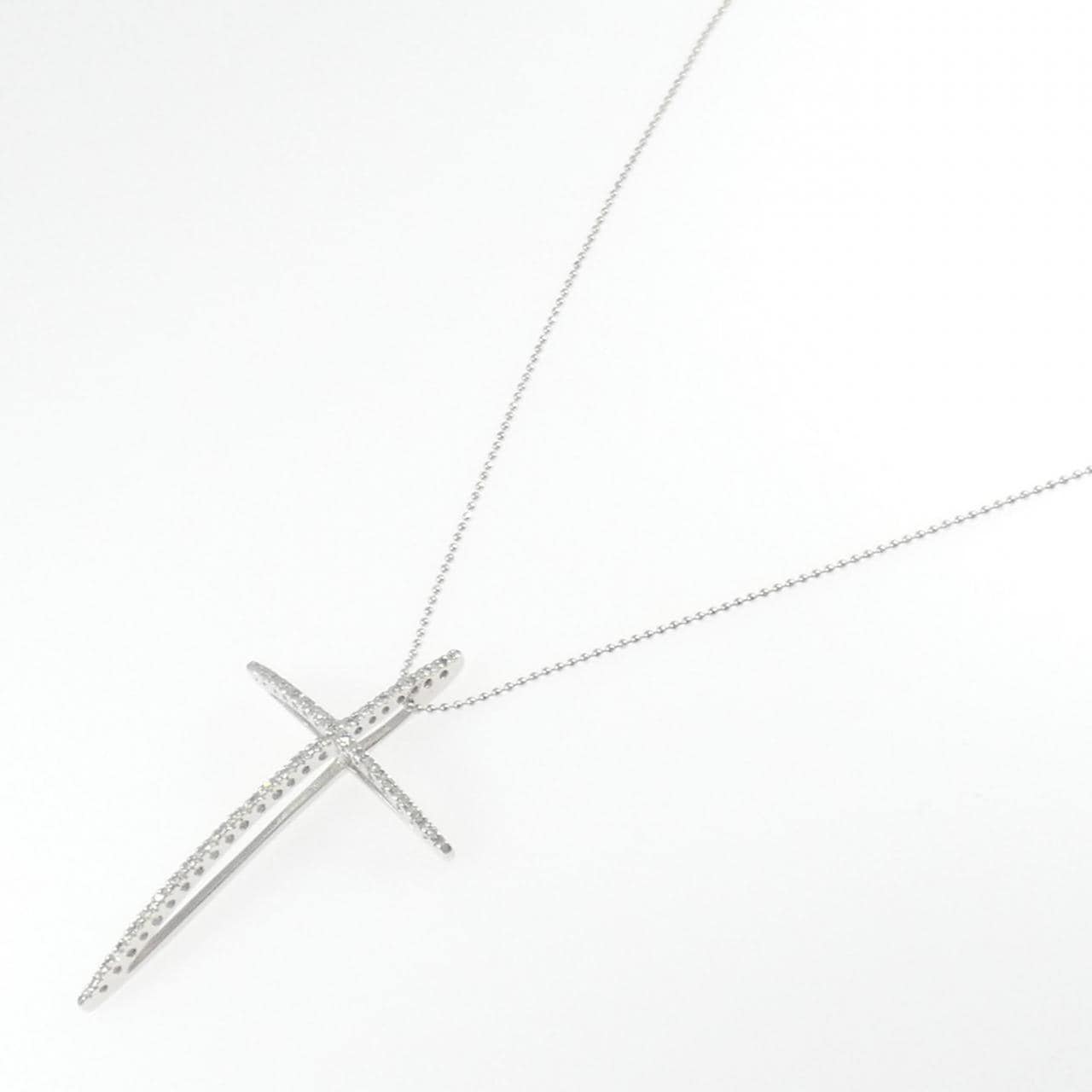 K18WG クロス ダイヤモンド ネックレス 0.20CT
