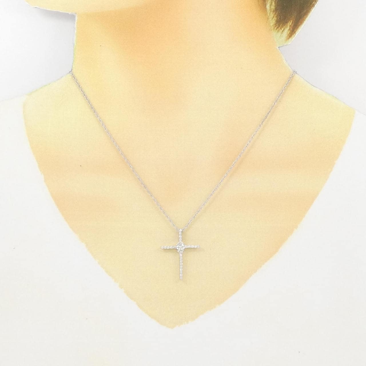 PT/K18WG クロス ダイヤモンド ネックレス 0.310CT