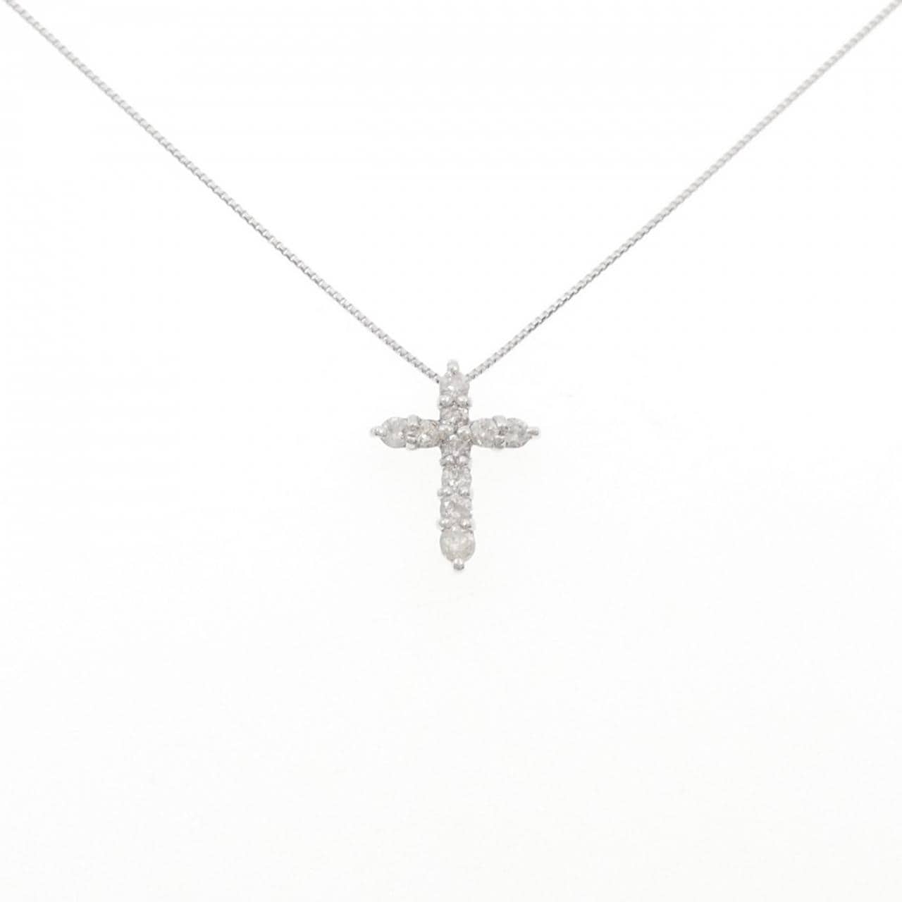 K18WG クロス ダイヤモンド ネックレス