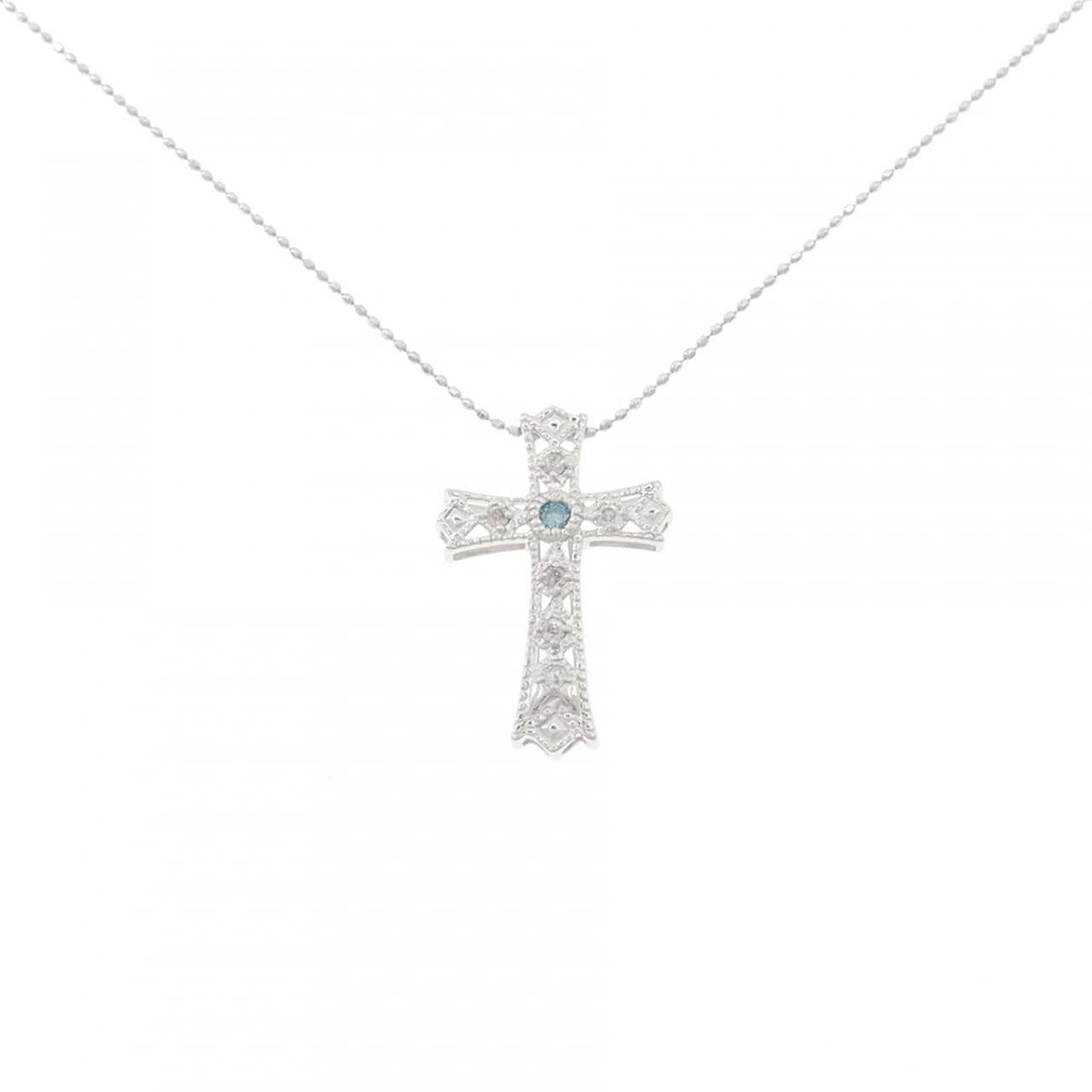 K18WG クロス ダイヤモンド ネックレス 0.15CT