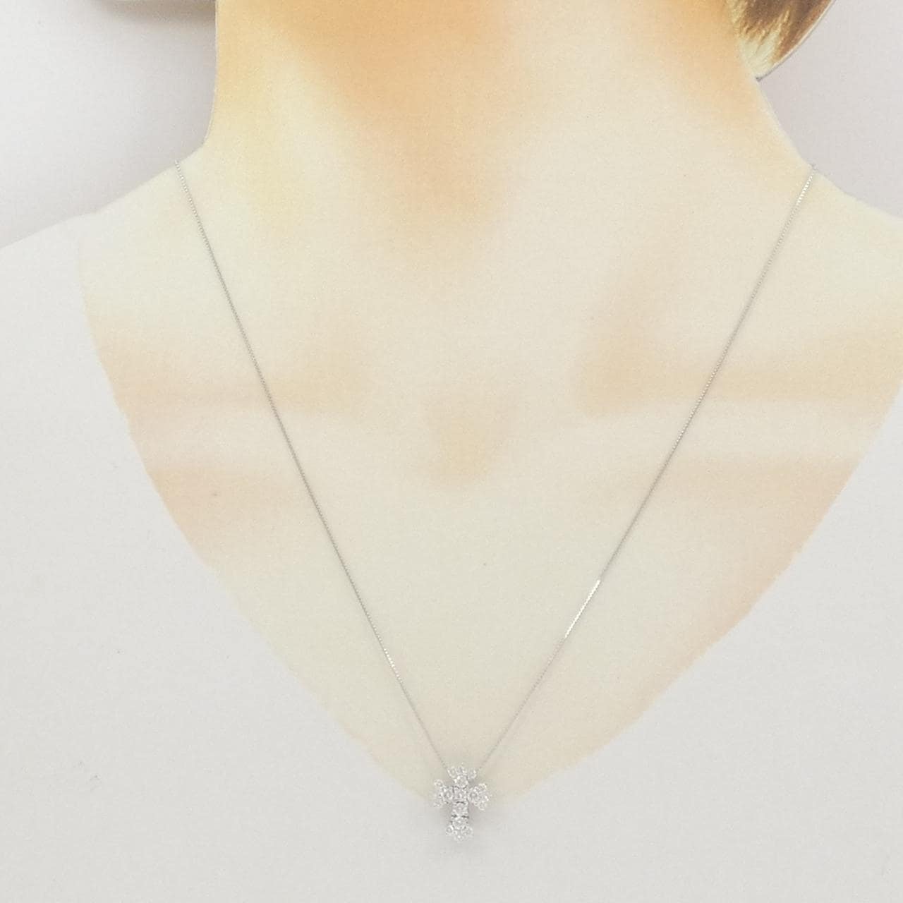 750WG/K18WG クロス ダイヤモンド ネックレス 0.49CT