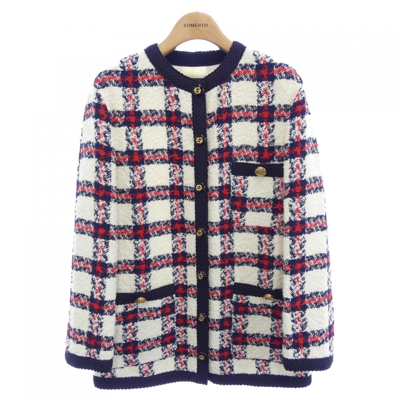 グッチ GUCCI チェック ツイード ジャケット 660820 ZAGLK ノーカラージャケット