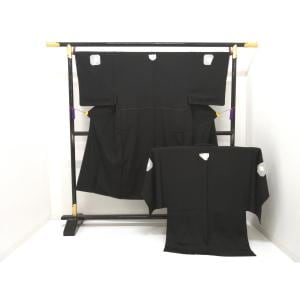 【未使用品】男物　黒羽二重　丸に五三の桐　　きもの羽織２点セット