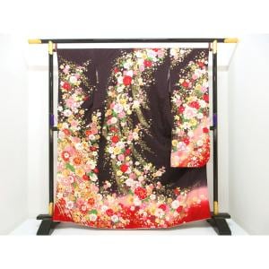 振袖　友禅金彩加工　刺繍入りボカシ染