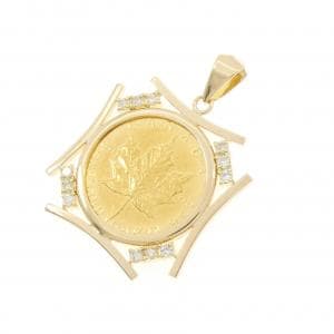 K18YG(枠) ダイヤモンド コイン ペンダント 0.13CT