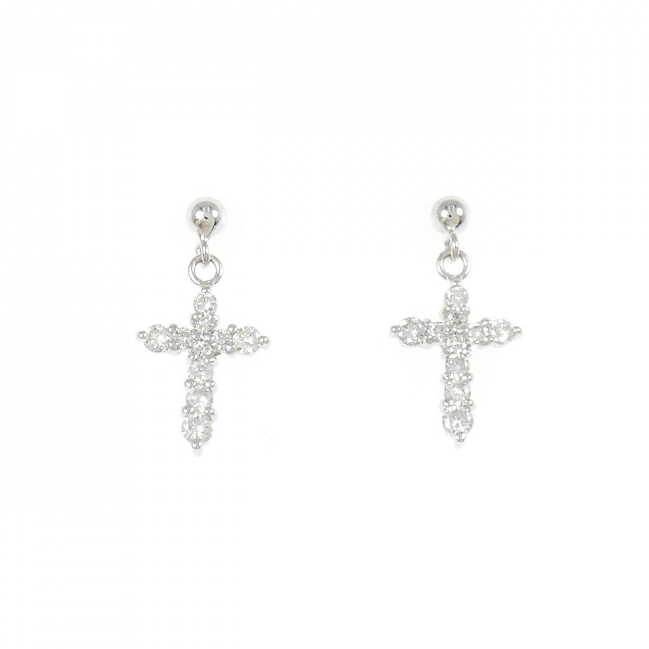 PT900 クロス ダイヤモンド ピアス 0.30CT