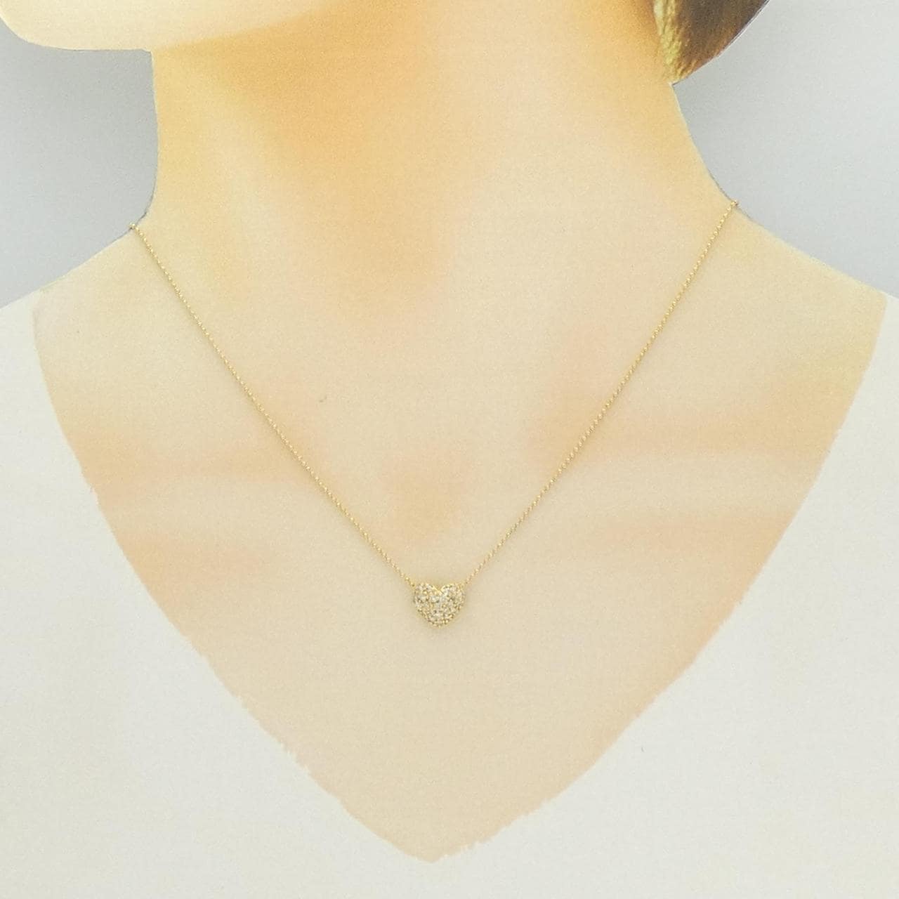 K18YG ハート パヴェ ダイヤモンド ネックレス 0.33CT