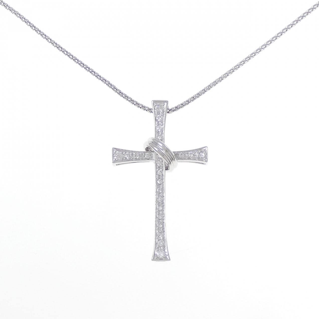 K18WG クロス ダイヤモンド ネックレス 0.45CT