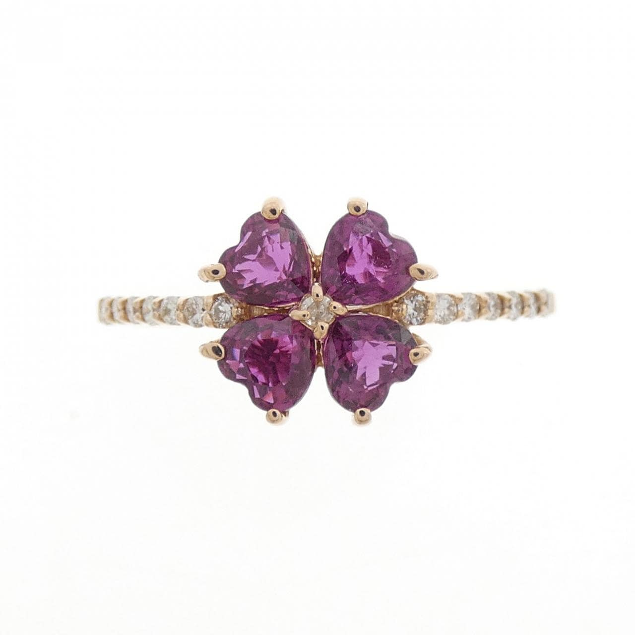 K18PG ハート×フラワー ルビー リング 0.89CT