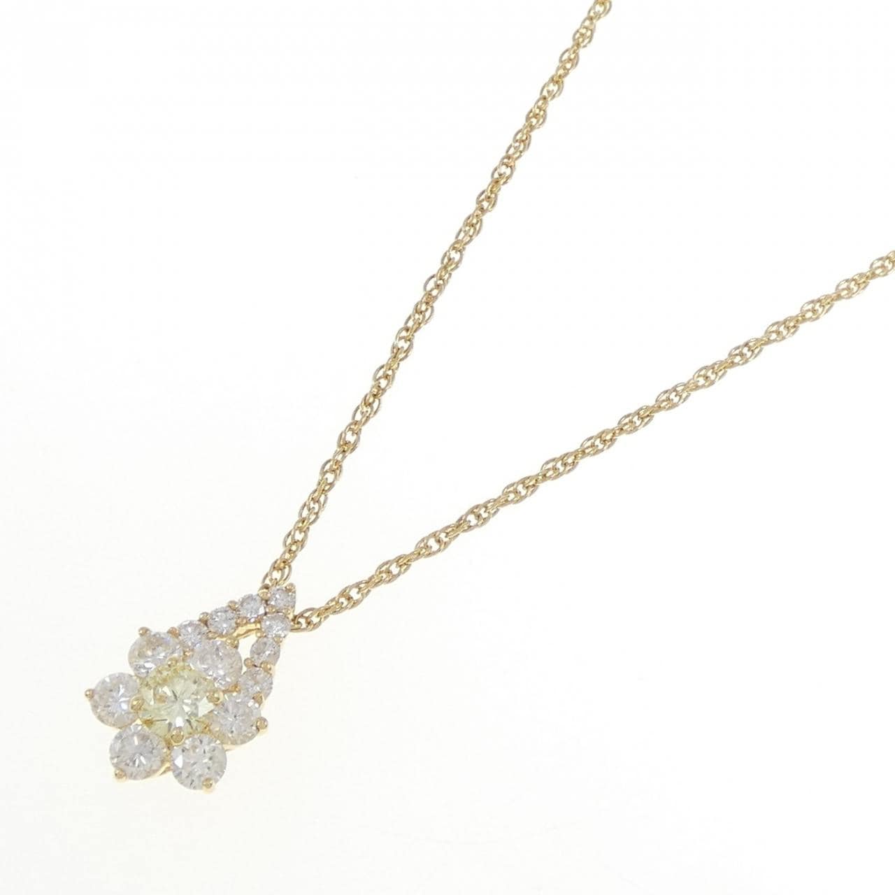 K18YG フラワー ダイヤモンド ネックレス 2.05CT