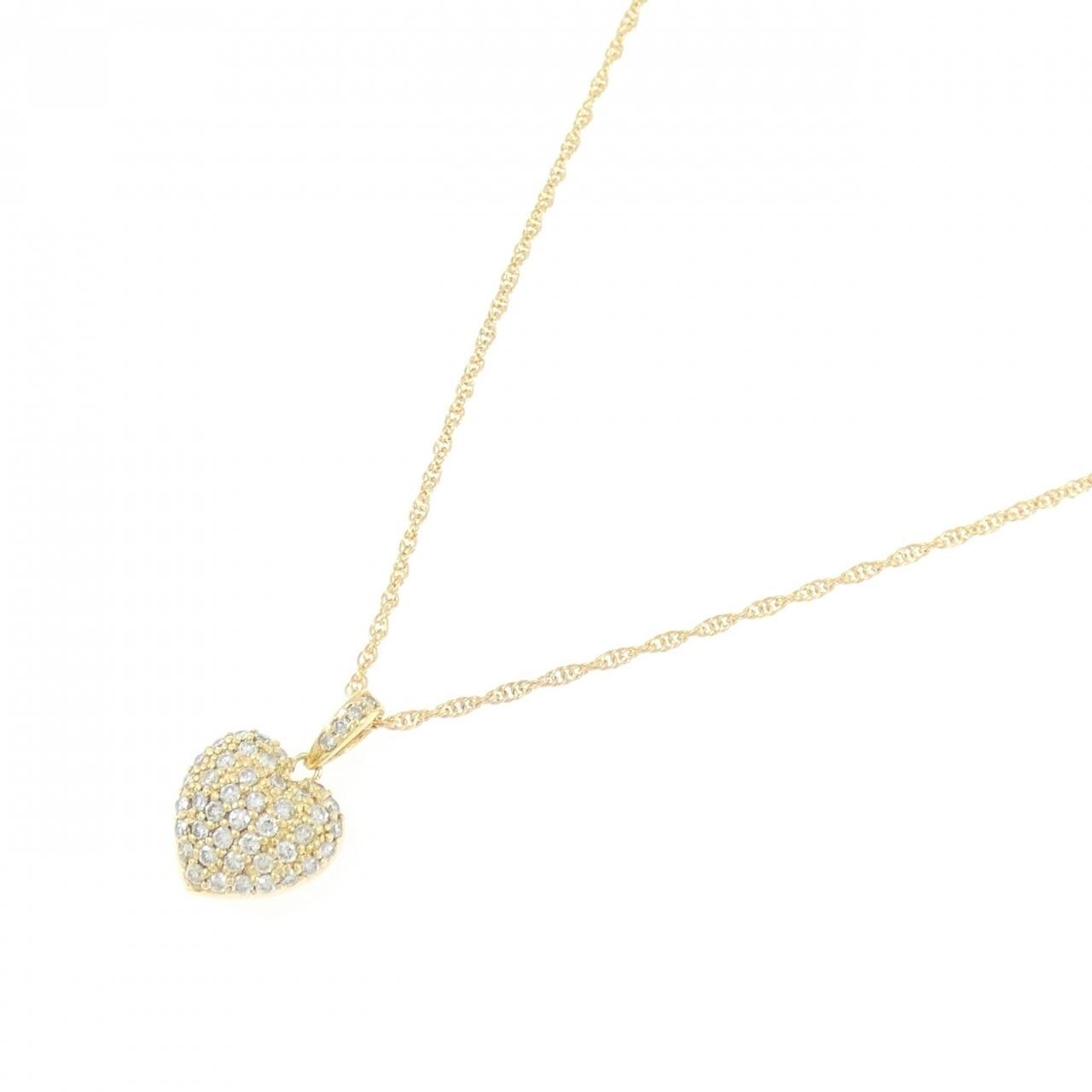 K18YG ハート パヴェ ダイヤモンド ネックレス 0.53CT