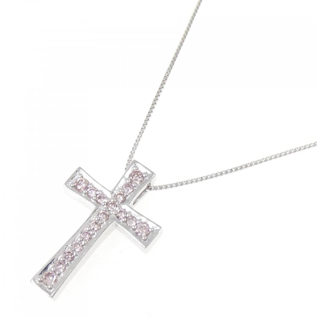 K18WG クロス ピンクダイヤモンド ネックレス 0.21CT