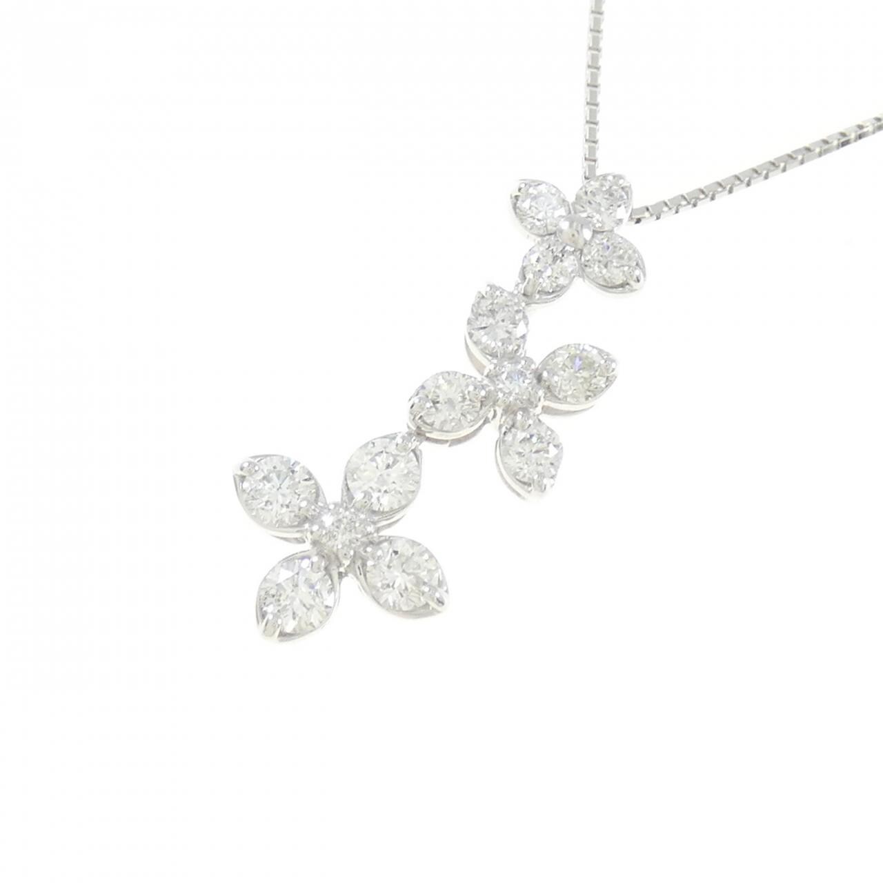 K18WG フラワー ダイヤモンド ネックレス 1.00CT