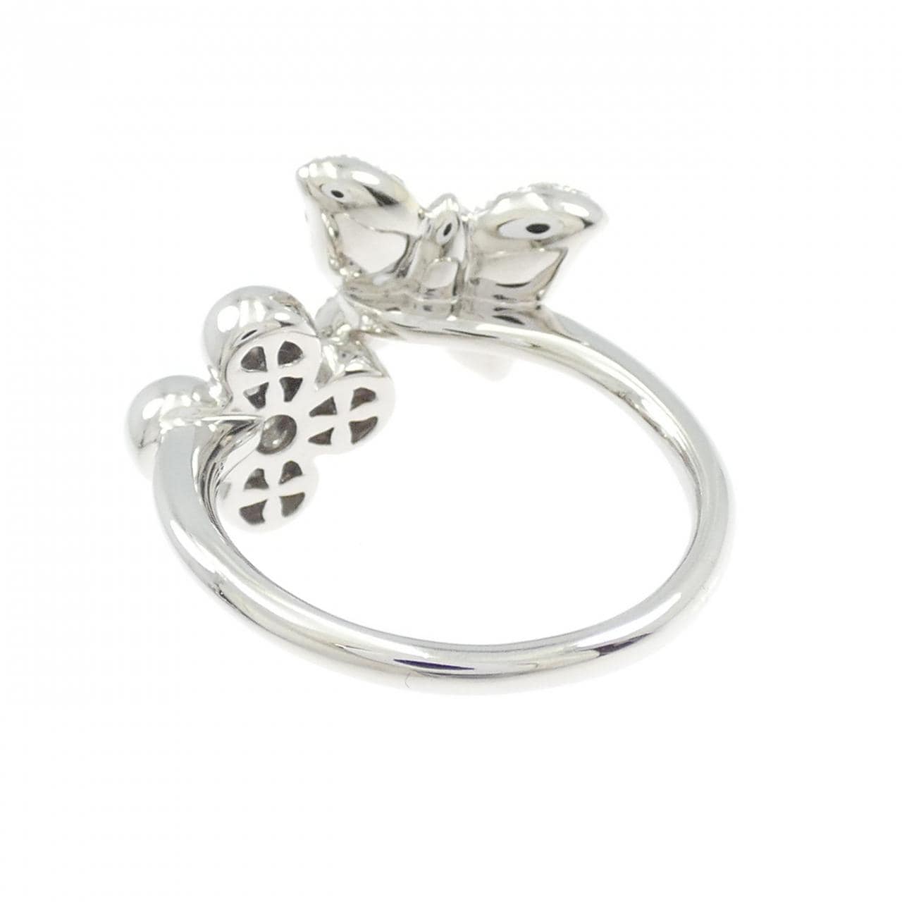 K18WG バタフライ×フラワー ダイヤモンド リング 0.50CT
