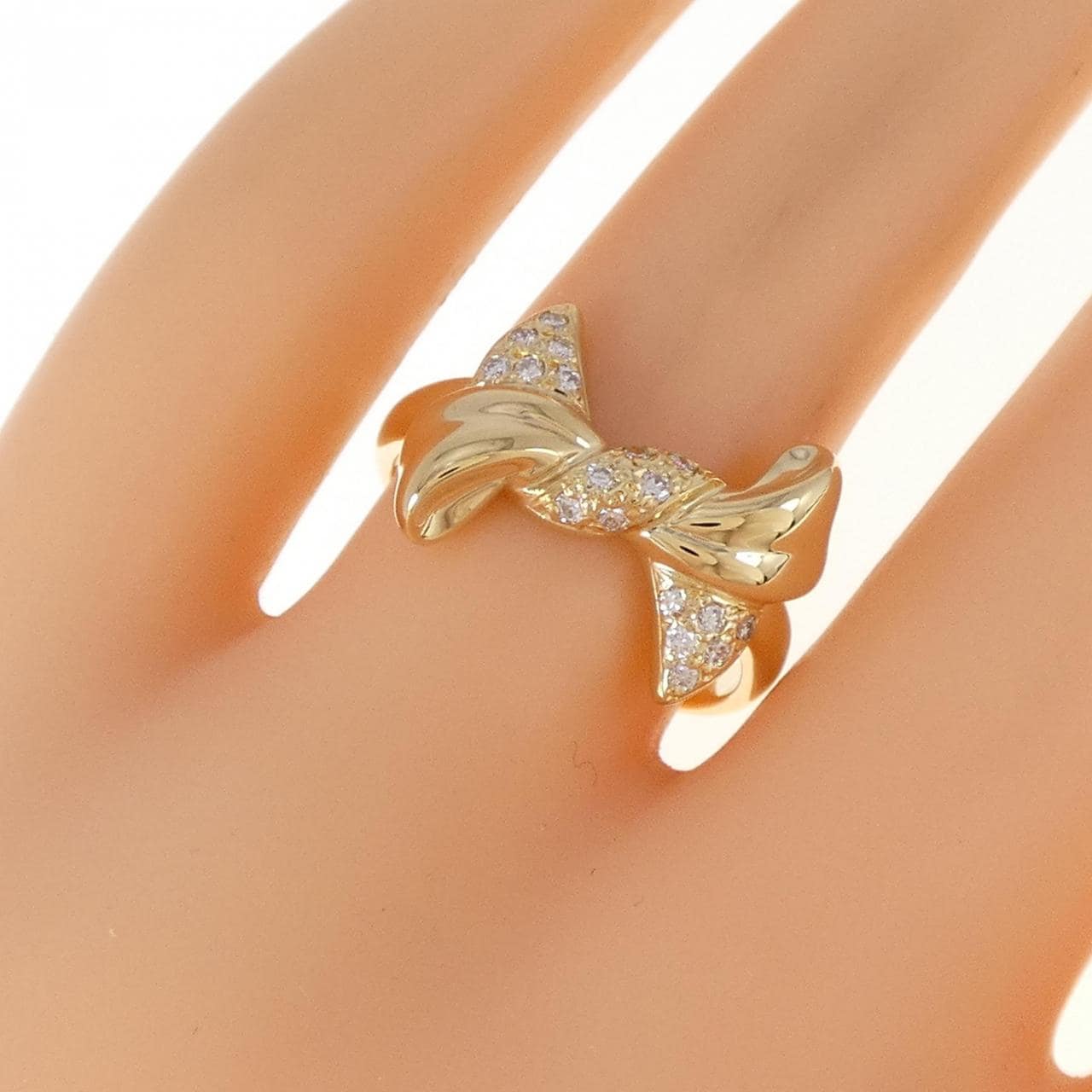 K18YG リボン ダイヤモンド リング 0.15CT