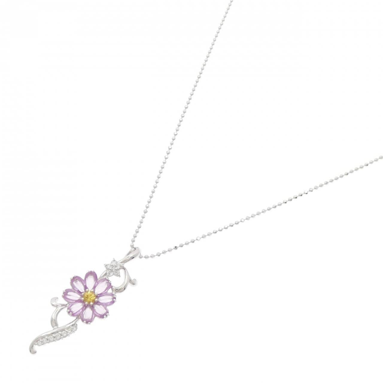 K18WG フラワー サファイヤ ネックレス 1.30CT