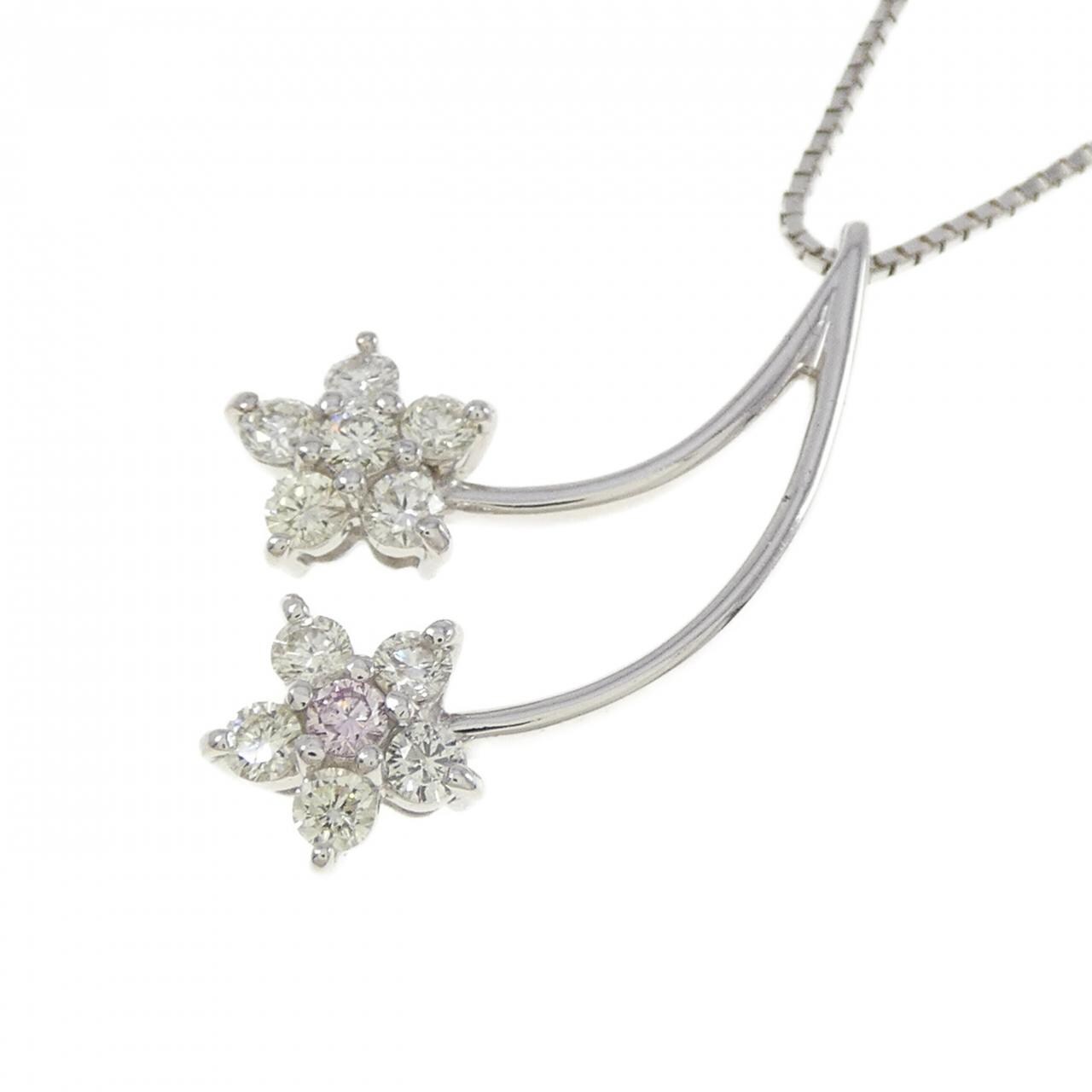 K18WG フラワー ピンクダイヤモンド ネックレス 0.03CT