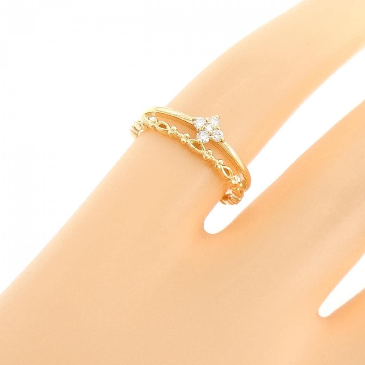 K18YG フラワー ダイヤモンド ピンキーリング 0.05CT