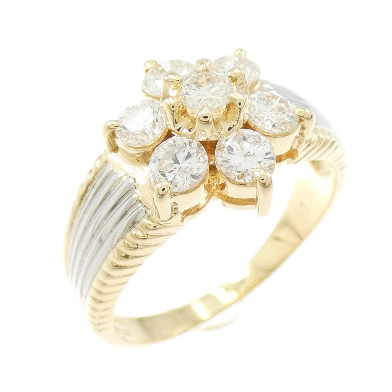 K18YG/PT900 フラワー ダイヤモンド リング 1.07CT