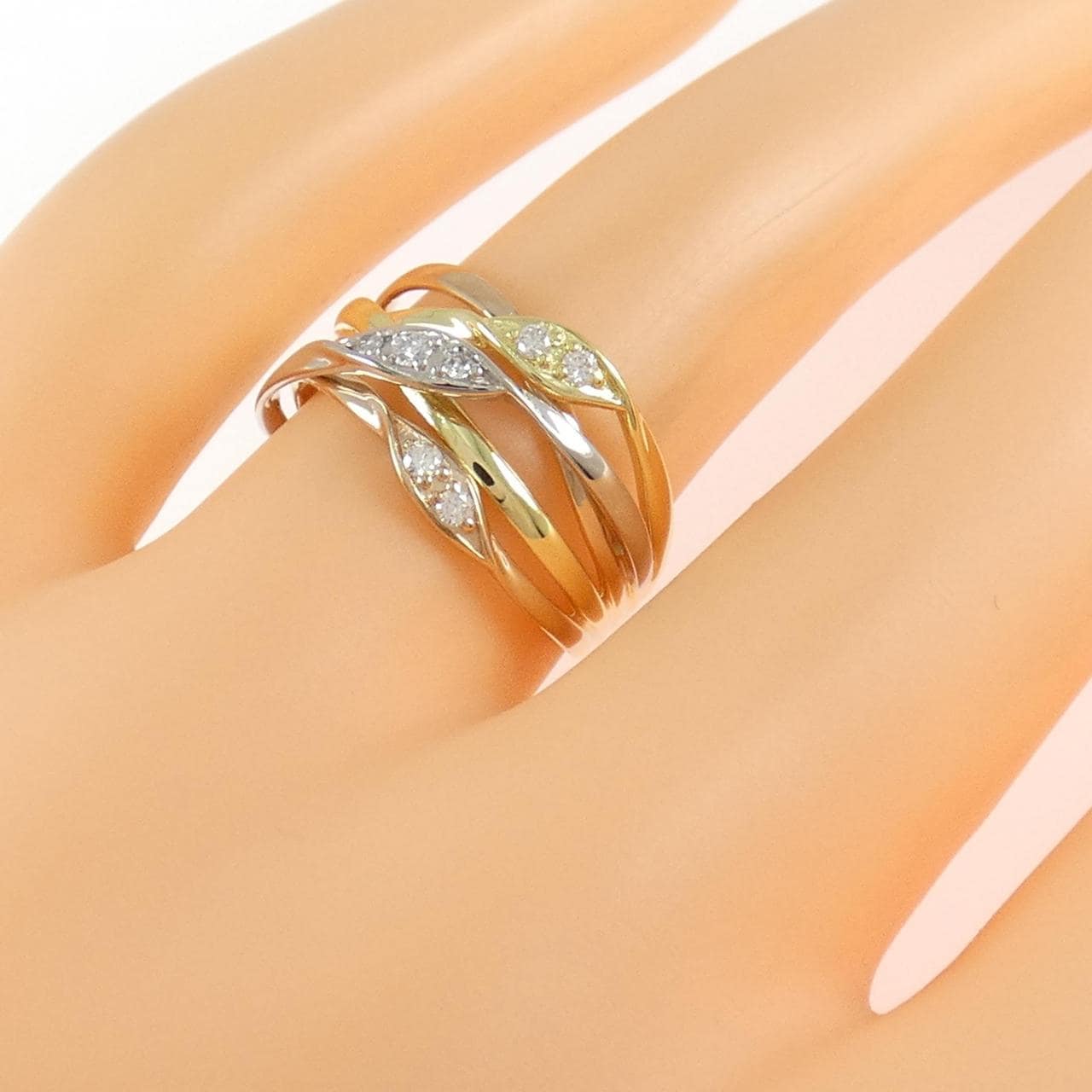 K18YG/PT950/K18PG ダイヤモンド リング 0.10CT