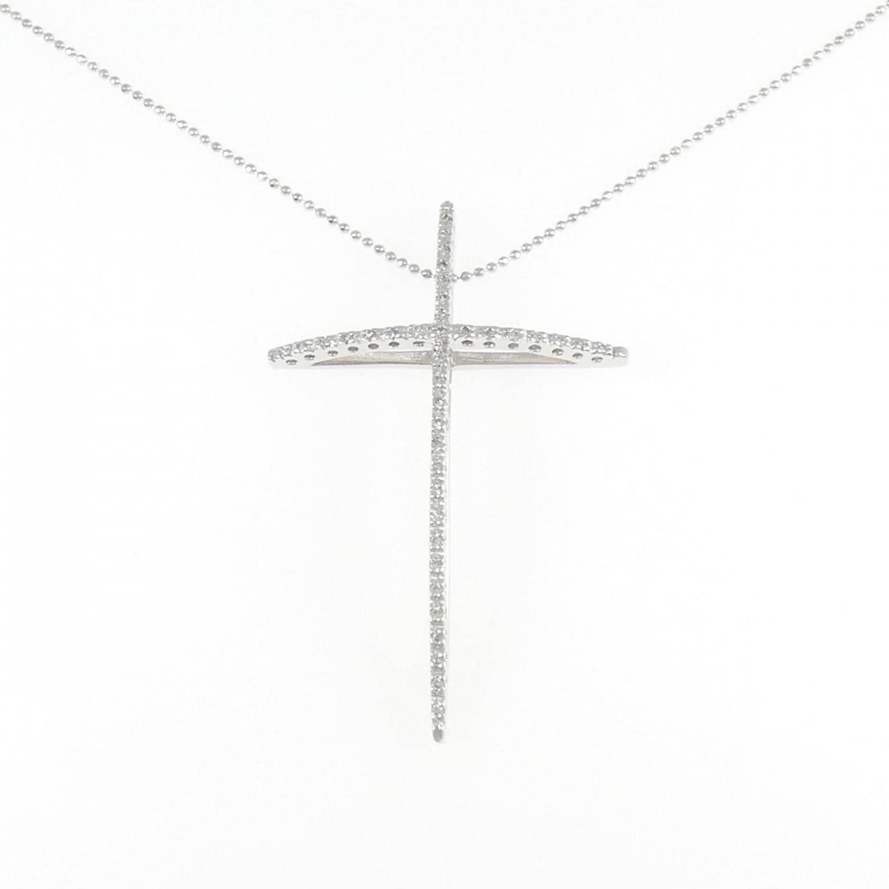K18WG クロス ダイヤモンド ネックレス 0.20CT
