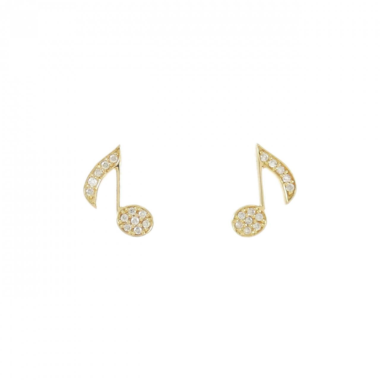 【新品】K18YG 音符 ダイヤモンド ピアス 0.10CT