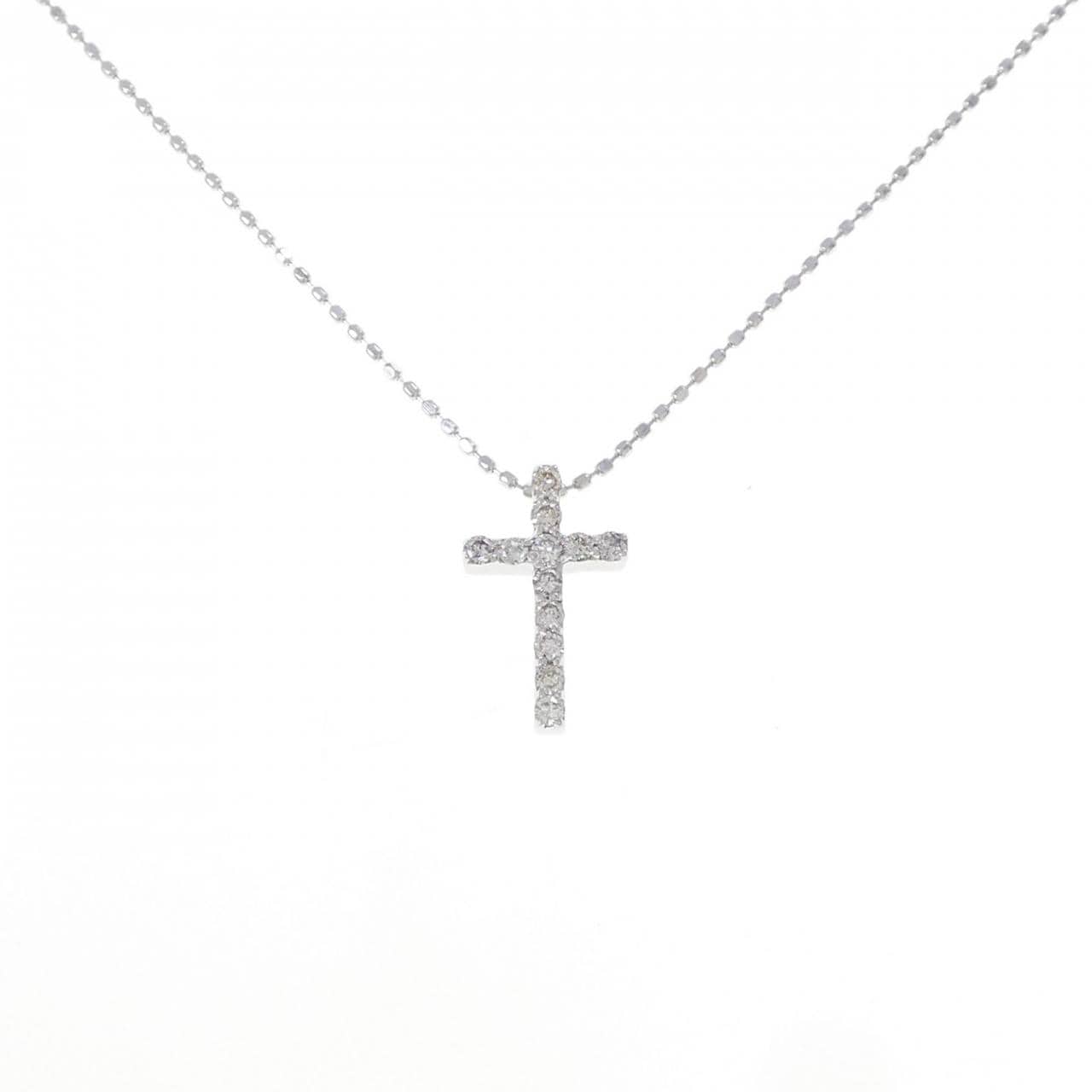 K18WG クロス ダイヤモンド ネックレス 0.15CT